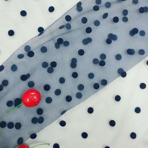 2Yards 1cm Polk Dot French Net Lace Fabric White Navy Blue Flocking Tulle Mesh Lace Fabric High Quality African Lace Fabric