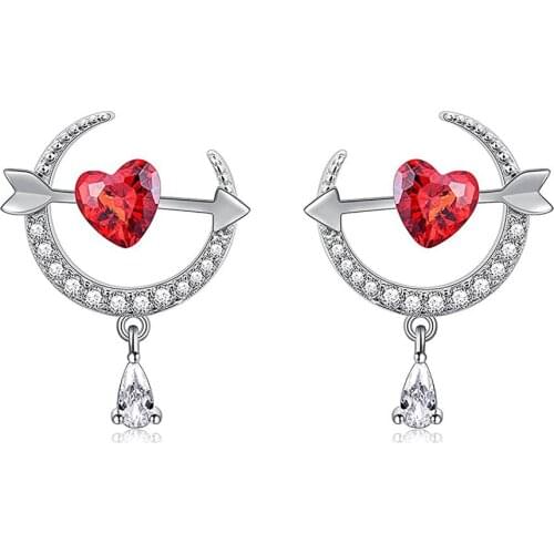 2021 Fashion Sterling Silver Jewelry New Crystal Rhinestone Heart Cupid Arrow Snowflake Moon Star Stud Earrings For Women Girls