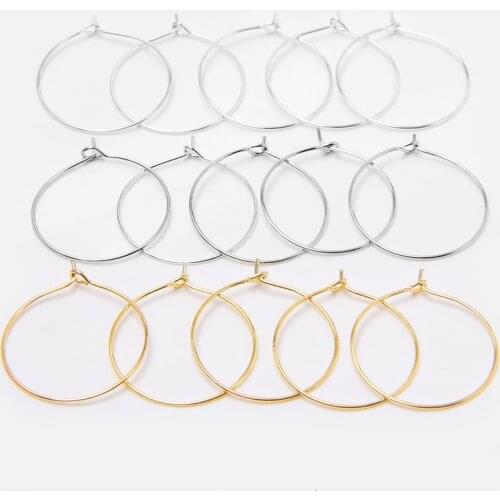 50pcs 25x29mm Metal Wire Circle Earring Beading Hoops Gold Silver Plated Wine Charm Rings For DIY Earring Jewelry Making Finding