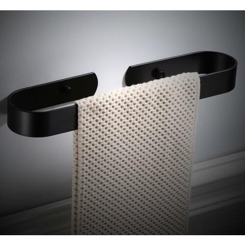 Aluminum Black Towel Bar Black Wall Mounted Punch free Towel Holder 20/30/40/50/60cm Single Towel Rack Bathroom Matte CL0605