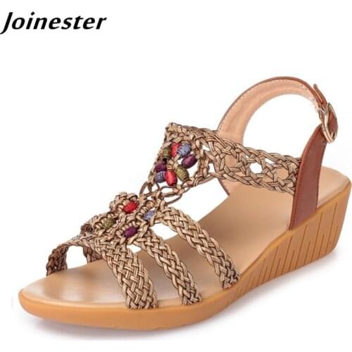 Women Wedge Sandals Rome Style Woven Slippers for Ladies Bohemia Beach Shoes Female Summer Casual Slides босоножки женские 2021