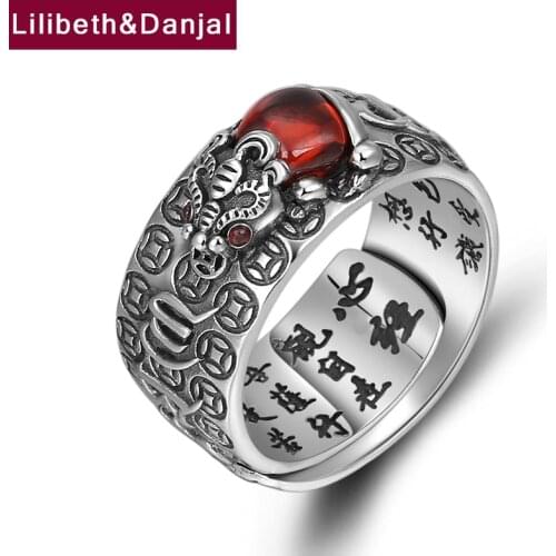 Buddha Adjustable Ring 100% Real 925 Sterling Silver jewelry men women Gemstone Lucky brave troops Mantra Scripture Ring 2019 R1