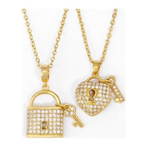 Heart lock multicolor micro pave cz zircon cubic zirconia necklace copper Clavicle gold plated Snake Chain Choker Pendant etdf32