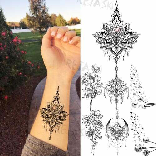 Black Mandala Pendant Fake Tattoo Sticker Bouquet Dandelion Fake Tattoo Sticker Wrist Realistic Body Art Decoration Tatoos Paper