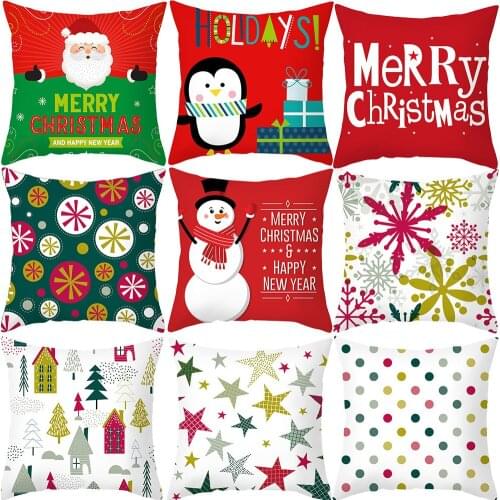 Decorative Pillow Cushion Covers Merry Christmas Pillowcase Polyester Decorative Case 45X45cm New Year Sofa Seat Decoration