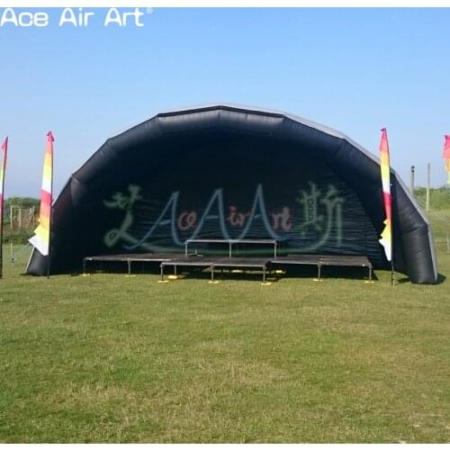 Giant and portable black balloon inflatable stage tent,outdoor stage canopy house,Tunnel tent with free blower for sale