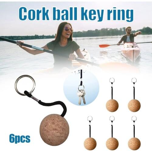 Hot Sale Creative Keychain Pendant 6 PCS Wooden Ball Floating Cork Keyring Water Sports Accessories for Swimming Diving Fishing