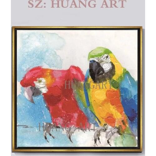 Artist Hand-painted High Quality Colorful Animal Couple Parrot Birds Oil Painting on Canvas Knife Painting Decorative hall sofa