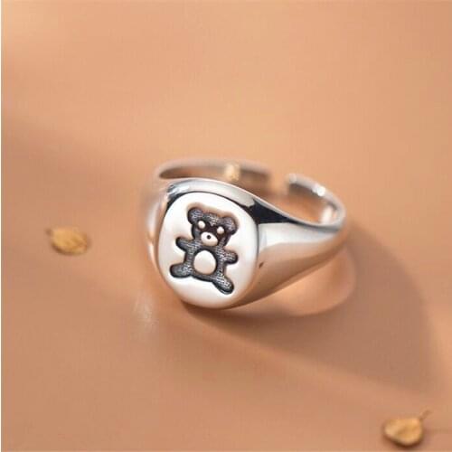 YIZIZAI Ins Creative Retro Cartoon Bear Ring High Quality Simple Cute Animal Bear Rings For Women Girl Silver Color Jewelry Gift