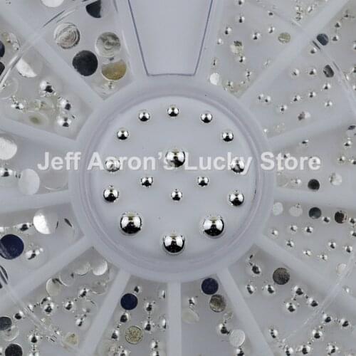 Round silver metal 3d nail art decorations studs wheel nails accessories supplies manicure design tools 2mm 3mm