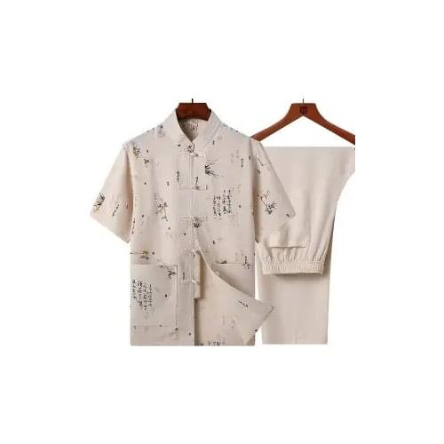 Tang suit Chinese style mens short sleeve trousers two-piece summer casual clothes