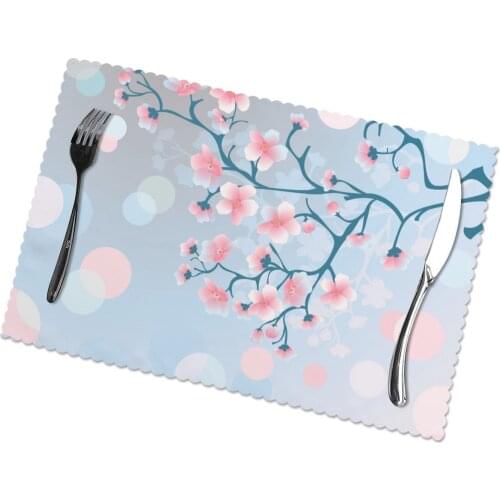 Table Mats Drink Coaster Table Placemats Cherry Blossoms At Sunrise Coffee Mug Cup Coasters 6 PCS Non-slip Pads