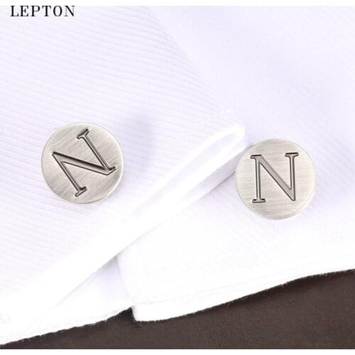Lepton Letters of an alphabet N Cufflinks For Mens Classic Antique Silver Plated Letters N cuff links Men shirt cuffs Cufflink