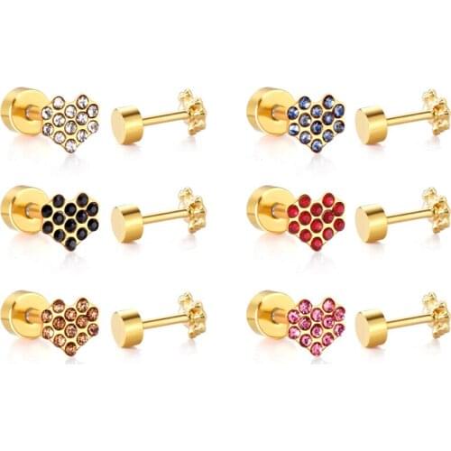 LUXUKISSKIDS Jewelry 12pairs/Lot Heart Crystal Stainless Steel Stud Earrings Set For Women Gold Screw Back Stud Earing brincos