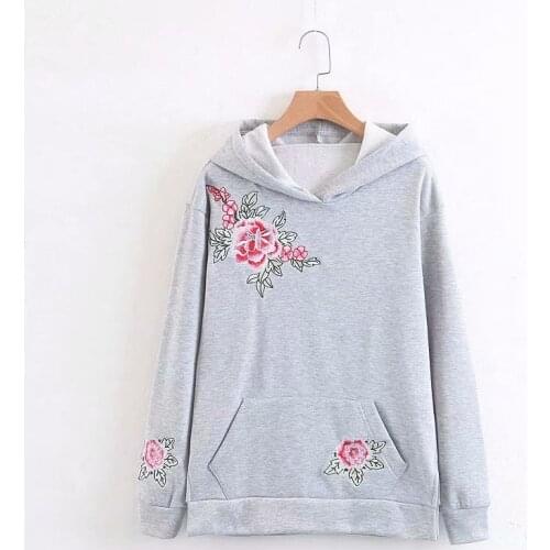 Fashion Embroidery Jumper Sweatshirts 2019 Women Gray Floral Hoodies Casual Band Streetwear Pullovers Female Tops Sudaderas