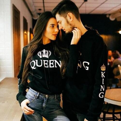 Women Men Hoodies Casual Pullovers Lovers Couples Hoodie Hooded Sweatshirt Tracksuits King Queen Printed Sweatshirt