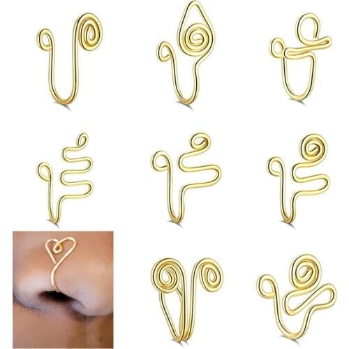 Set of 5 pc Non-Piercing NeededSpiral Nose Cuffs Pierceless - Clip On Nose Ring Afrocentric for Women - Fake Piercings KL40GIO3