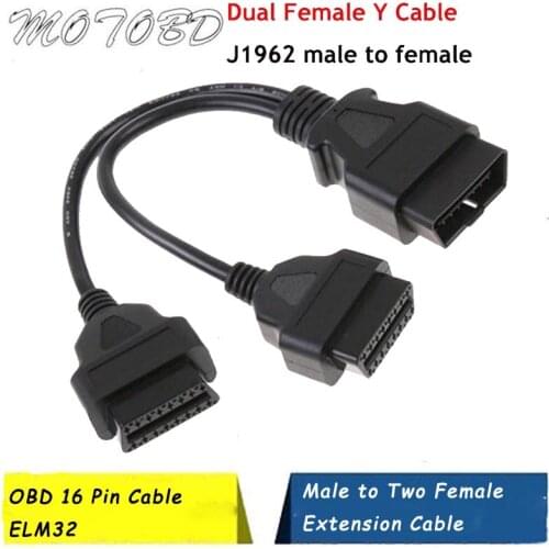 New J1962 OBD OBDII16 Pin OBD2 16Pin Male To Double Female Splitter Y Connector Extension Cable Suit for OBD II port work ELM327