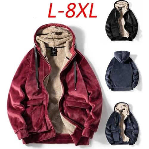 2021 Autumn Winter Men Jackets Warm Fleece Hooded Coat Lambswool Hot Sale Fashion Cotton Casual Loose Plus Size 8XL Jacket Men