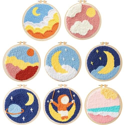 Punch Embrodiery Starter Moon Star Punch Needle Kit Soft Yarn DIY Needlework Embroidery Craft