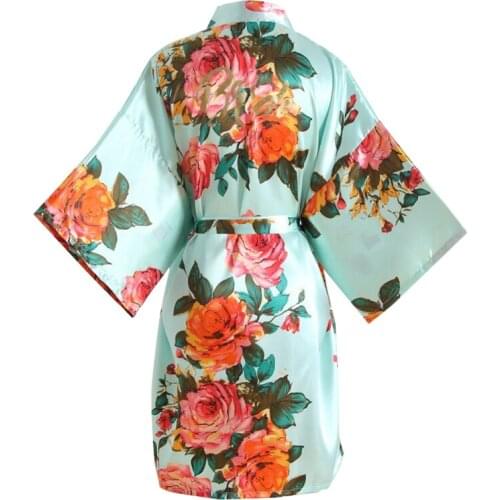 Peony Floral Sexy Silk Kimono Robe Bridal Gold Word Bridesmaid Getting Ready Robes Dressing Gown Bathrobe for Women One Size