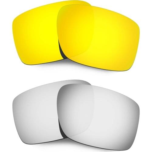 HKUCO For Double Edge Sunglasses Polarized Replacement Lenses - Gold&Silver 2 Pairs