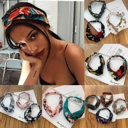 MueRaa Bezel Bohemain Women Girls Flower Printted Elastic Headband Hair Accessories Vintage Cross Lady Beach Hairband Headwear