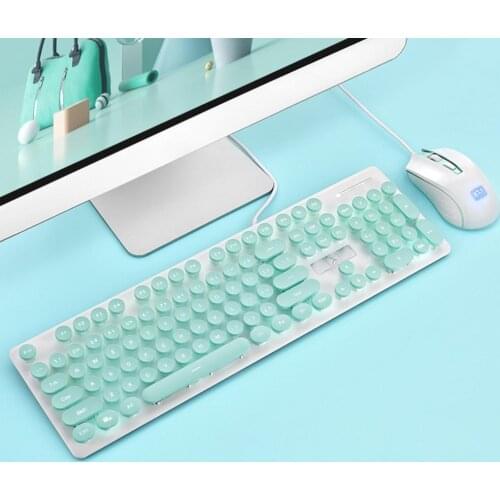1 Set N518 Wired Keyboard Vintage Round Mechanical Feel Backlight USB Gaming Mouse for Desktop