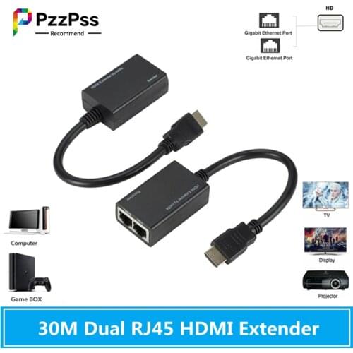 PzzPss HDMI Over RJ45 CAT5e CAT6 UTP LAN Ethernet Extender Repeater Supports 1080p Resolution Up to At Least 100ft (30M)
