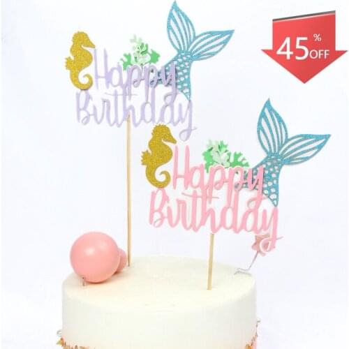 Mermaid Cake Topper Fishtail Shell Cake Flags Kids Favors Cake Decoration Childrens Day Party Birthday Dessert Decoration