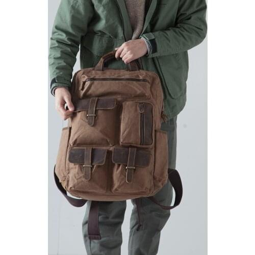 Waxed Canvas Backpack Water Resistant Large Capital Backpack Rucksack Bags Laptop Bag Backpack