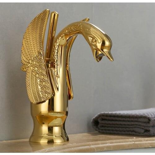 Basin faucet Total Brass Sink Mixer Tap Hot and Cold Deck Mounted Faucet Bathroom Crane Single Handle Golden Swan Water Tap