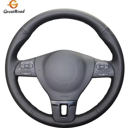 Hand-stitched Black Genuine leather Car Steering Wheel Cover for Volkswagen VW Tiguan Lavida Passat B7 Jetta Mk6