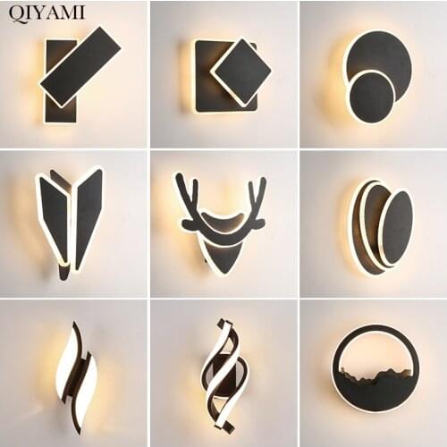 QIYAMI New Design LED Wall Lamps Spin For Hall Bedroom Study Living Room White/black Lights Indoor Lighting Fixtures AC 90-260V