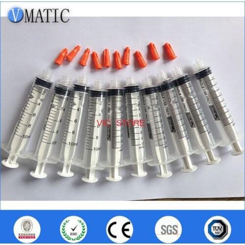 High Quality Non Sterilized 10ml/10cc Luer Lock Glue Dispensing Plastic Manual Syringe With Red Syringe Cap/ Stopper X 10Pcs