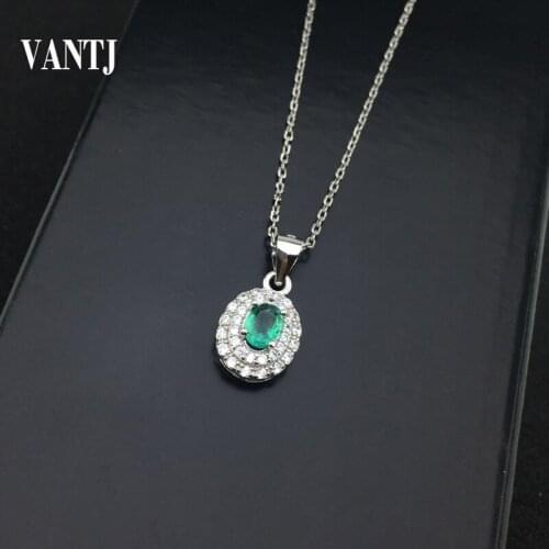 VANTJ Real Natural Emerald Pendant Sterling 925 Silver Gemstone Necklace Fine Jewelry Women Party Wedding Gift Box Free Ship