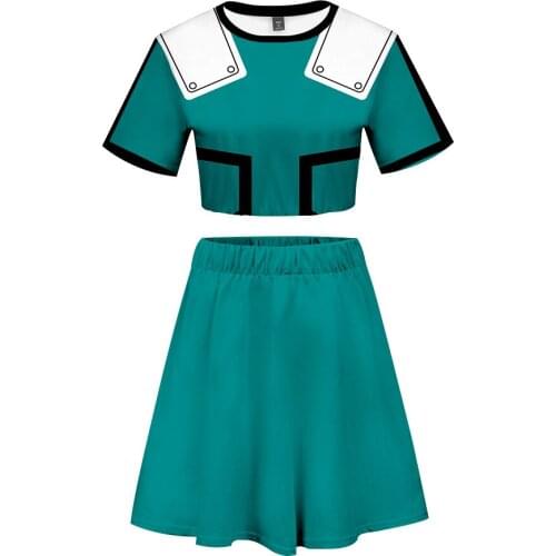 Anime My Hero Academia Cosplay Women Short Sleeve Skirt Halloween Party 3D Digital Print Navel Costume