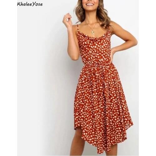KHALEE YOSE Brown Flroal Vintage Women Dress Polka Dot Summer Casual Dresses Boho Chic Sprappy Sleeveless Backless Sexy Dress