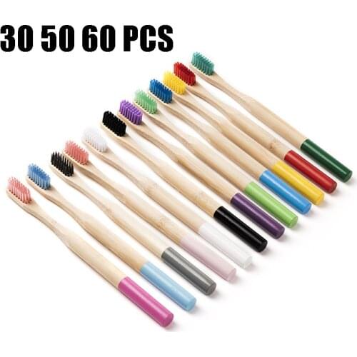 30 50 60 PCS Biodegradable Eco-Friendly Natural Bamboo Toothbrushes BPA Free Compostable,Vegan Organic Reusable Wooden Toothbrus
