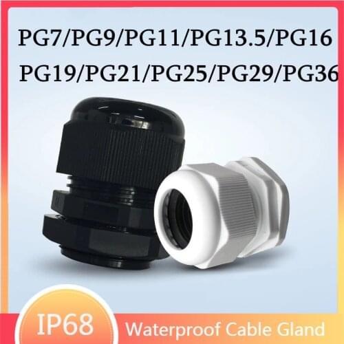 1/5/10pcs Waterproof Cable Gland Cable Entry IP68 PG7 For 3-6.5mm PG11 PG25 PG36PGWhite Black Nylon Plastic Connector