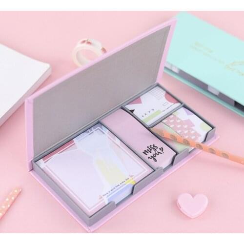1set Cute Sticky Notes Set Kawaii Memo Pad Planner Stickers Page Flages for School Girls Business Office Decor Stationery