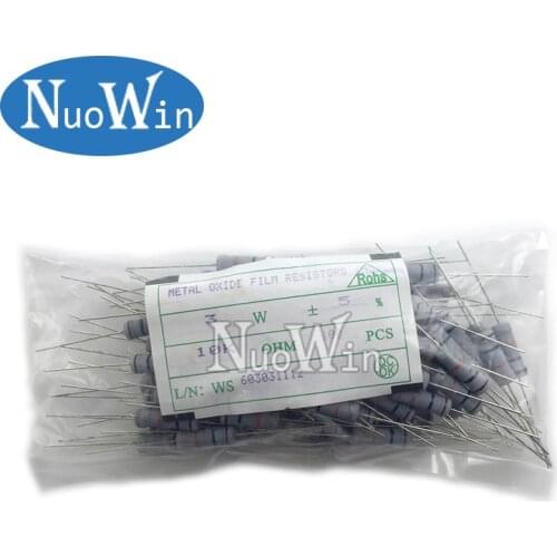 100pcs 3W Metal oxide film Resistor 5% 1R ~ 10M 100R 220R 330R 1K 2.2K 3.3K 4.7K 10K 22K 47K 100K 1M 100 220 330 ohm Carbon Film