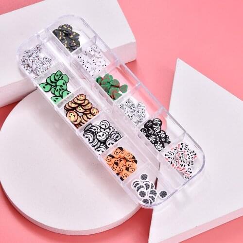 12 Grids/set 3D Halloween Series Bat Skull Head Pumpkin Lantern Nail Decoration Cute Nail Art Design Phototherapy Manicure New