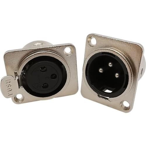 2Pcs 3PIN XLR Connector Square Shape Metal Housing Male Female Socket Panel Connector XLR jack