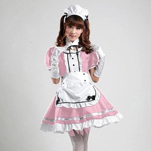 2021 Pink Sexy Lingerie Maid Cosplay Costume Women Dress Headwear Apron Fake Collar Underwear Temptation Bowknot Femme Dress