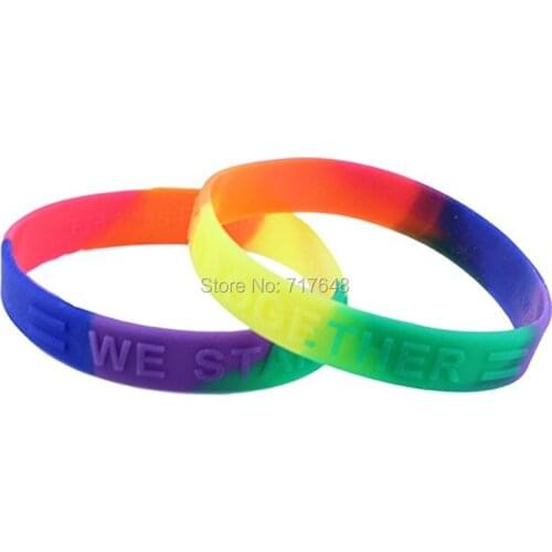 300pcs we stand together Equality Rainbow Awareness wristband silicone bracelets free shipping by FEDEX