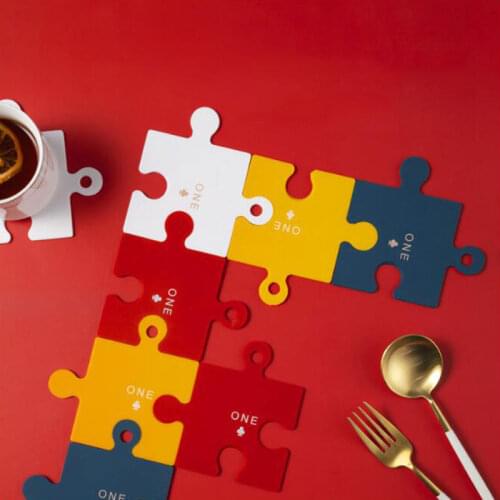 4pcs Creative Insulation Pad Color Irregular Jigsaw Puzzle Cup Mat Jigsaw Drink Coasters Beer Coffee Placemat Table Decorations