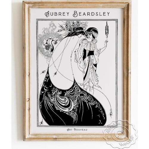 Aubrey Beardsley Exhibition Art Nouveau Museum Poster, The Peacock Skirt Pen Drawing Prints, French Culture Home Decor Picture