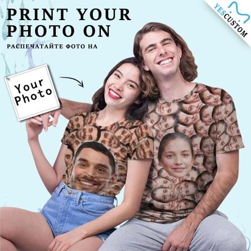 Custom Face Basic T shirt Women Print Girlfriend Gift Personalized Photo Couple Matching Outfit Female Wife Tops Tee for Her Him