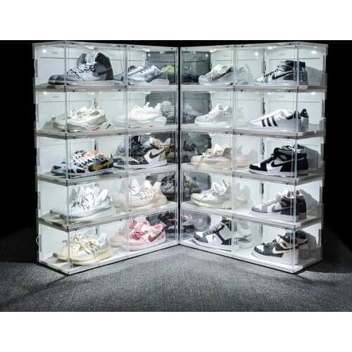 Voice Control LED Light Shoe Box Sneakers Storage Box Anti-Oxidation Organizer Shoe Wall Acrylic Shoes Collection Display Rack